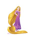 Animated princess character with extremely long golden yellow hair wearing a purple and pink dress with sparkly embellishments and puffed sleeves.