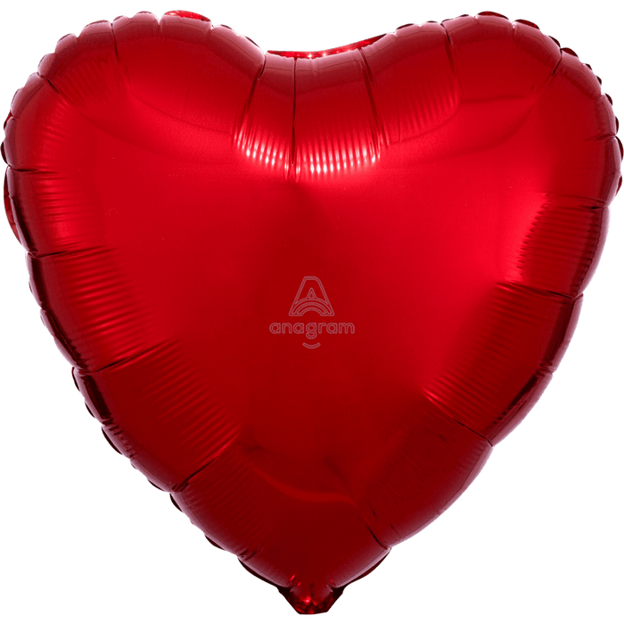 Bright red heart-shaped foil balloon with a glossy finish and rounded edges, displayed against a white background.