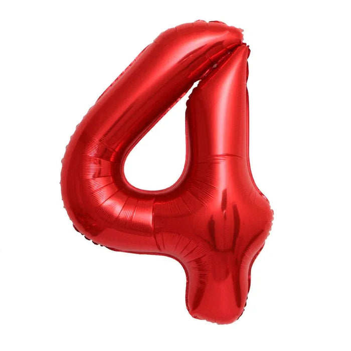 Red foil number 4 balloon in a jumbo 34-inch size displayed against a white background.