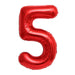Red foil balloon shaped like the number 5 with a glossy finish and rounded edges against a white background.