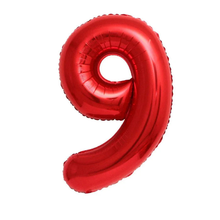 Red foil number 9 balloon in jumbo size with a shiny metallic finish against a white background.