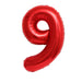 Red foil number 9 balloon in jumbo size with a shiny metallic finish against a white background.