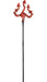 Red decorative pitchfork with three curved serpent-shaped prongs and a long black handle, designed as a costume accessory.