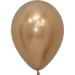 Single shiny gold latex balloon with a reflective surface and tied knot at the bottom.