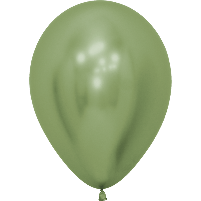 Single sage green latex balloon with a glossy finish and tied knot at the bottom.