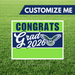 Graduation-themed customizable sign with 'Congrats Grad 2026' on a grass background