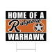 Ridgevue Warhawk school spirit yard sign featuring an orange and black color scheme with a gray star logo and white text reading "Home of a Ridgevue Warhawk.