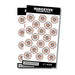 Sheet of 36 circular sticker seals featuring Ridgevue Warriors logo with white star and orange stripes on brown and white background.