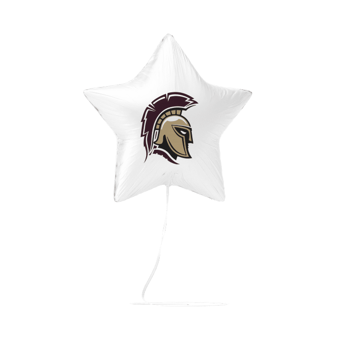Star-shaped balloon with a logo on a white background