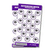 Riverton High School sticker sheet featuring 36 purple and white circular stickers with the school mascot logo, each measuring 1 inch in diameter.