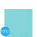 Stack of 100 robin's egg blue paper napkins displayed as a square folded package with the quantity label visible.