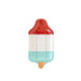 Popsicle-shaped paper plate with red top, white middle section, and turquoise bottom with tan stick, designed like a classic rocket pop ice cream.
