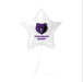 White star-shaped foil balloon featuring a purple bear mascot logo and "CONGRATS NAME!" text in purple lettering.