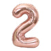 Rose gold metallic number 2 balloon with a shiny finish and ribbed texture, displayed against a white background.