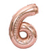 Rose gold mylar number 6 balloon with a shiny metallic finish and ribbed texture on a white background.
