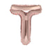 Rose gold foil letter T balloon with a reflective metallic finish and rounded top edges against a white background.