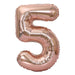 Rose gold foil number 5 balloon with a shiny metallic finish and ribbed texture throughout.