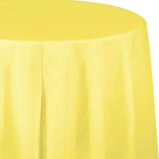 Mimosa Yellow Round Plastic Table Cover 82" | 1 ct