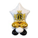 Decorative balloon with crest and text on a white background