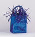 Royal blue metallic gift bag with curled ribbon ties in purple and blue shades.
