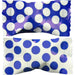 Two blue and cream polka dot wrapper designs for buttermint candies, with white dots on a galaxy-patterned blue background on top and blue dots on a cream background below.