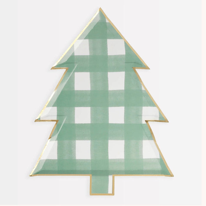 Christmas Green Gingham Tree Plates 9" | 8 ct