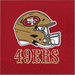 Gold and white San Francisco 49ers football helmet with "SF" logo on red background with gold "49ERS" text below.