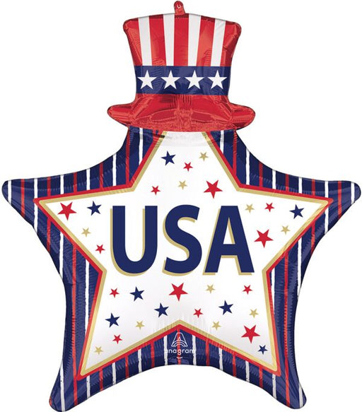This is a 30″ Satin USA Stars and Stripes Foil balloon from Anagram.