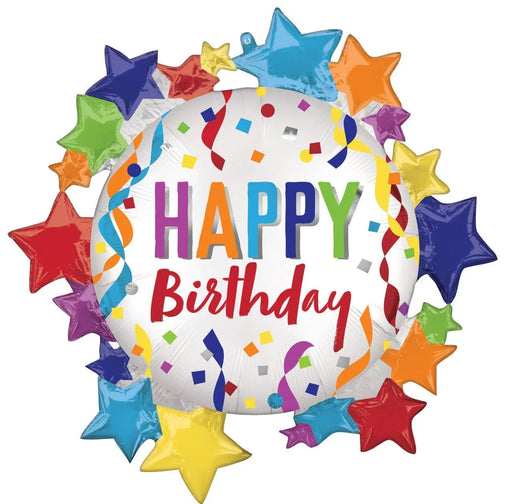 Satin Happy Birthday Stars SuperShape Mylar Balloon 30" | 1ct