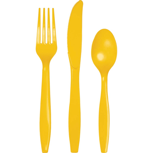 School Bus Yellow Assorted Premium Plastic Cutlery | 24ct