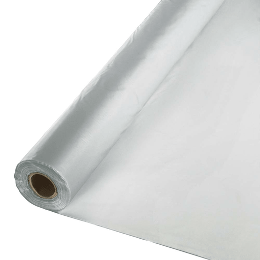 Shimmering Silver Plastic Tablecover Roll 100'x40" | 1ct