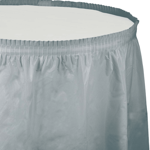Shimmering Silver Plastic Tableskirt | 1ct