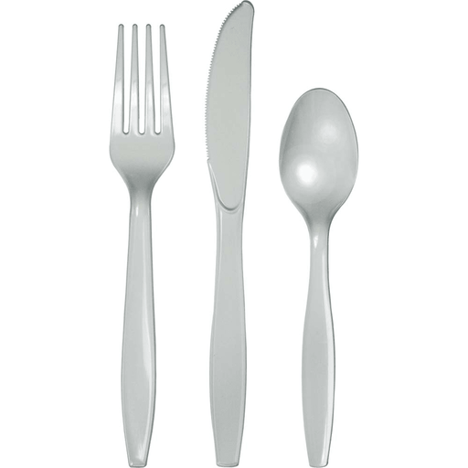 Shimmering Silver Premium Assorted Plastic Cutlery | 24ct