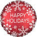 A product shot of an inflated Christmas  Happy Holidays Nordic Snowflake Satin Mylar Balloon.