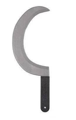 Gray curved sickle blade with a black wooden handle, shown against a white background.