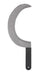 Gray curved sickle blade with a black wooden handle, shown against a white background.