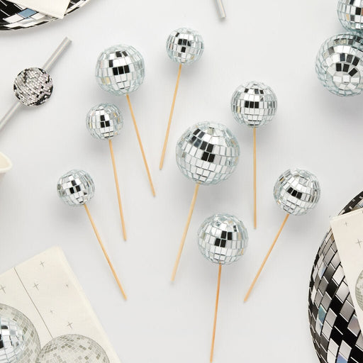 Silver Disco Ball Cake Decorations | 8ct