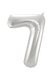 Silver foil balloon shaped like the number 7 with a metallic finish and small inflation tabs at the top corners.