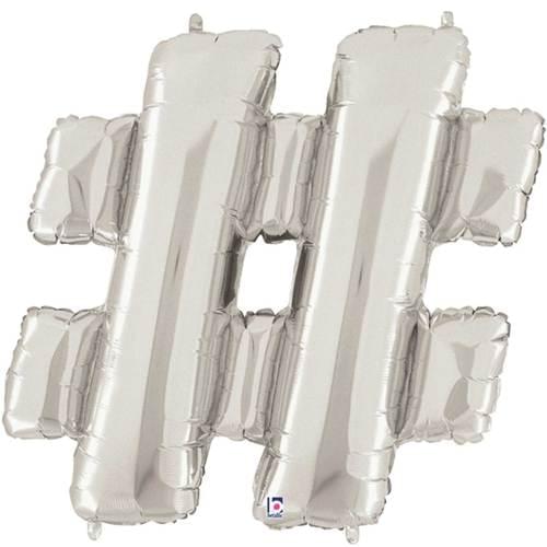 Silver foil balloons shaped as the number forty-four symbol with a reflective metallic finish and small attachment points at the top.