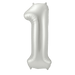 Silver foil number one balloon, 34 inches tall, with a shiny metallic finish and rounded top with small ears.