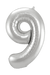 Silver metallic jumbo number 9 balloon with a shiny finish and vertical seam detailing, shown inflated against a white background.