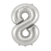 Silver metallic number 8 foil balloon with a shiny finish and ribbed texture, displayed against a white background.