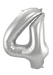 Silver metallic jumbo number 4 balloon with a shiny finish and small inflation tabs at the top.
