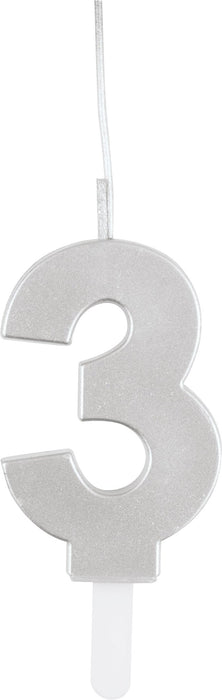 Silver Number 3 Sparkler Candle - Party Supplies