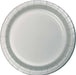 White disposable paper plate with pleated rim edges and ridged border design, shown from above.