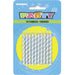 Package of 10 silver spiral birthday candles displayed on a yellow circle against blue packaging labeled "Party" in colorful letters.