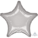 Silver five-pointed star-shaped mylar balloon with a shiny metallic finish and reflective surface.