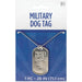 Silver military-style dog tag pendant on a beaded chain necklace displayed on blue packaging labeled "Military Dog Tag," 28 inches long.