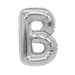 Silver mylar letter balloon shaped like the letter B, inflated and displayed against a white background.