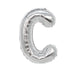 Silver mylar letter balloon shaped like the letter D with a shiny metallic finish and crimped edges against a white background.